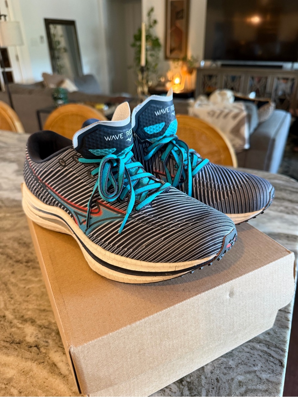 Mizuno Navy and Teal Athletic Shoe